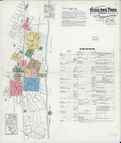 Sanborn Fire Insurance Map from Highland Park, Lake County, Illinois (1918), Sheet #0001 - Historic Sanborn Fire Insurance Map Print, vintage old map wall art, antique decor, genealogy gift, Illinois Illinois map