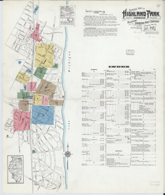 Sanborn Fire Insurance Map from Highland Park, Lake County, Illinois (1918), Sheet #0001 - Historic Sanborn Fire Insurance Map Print, vintage old map wall art, antique decor, genealogy gift, Illinois Illinois map