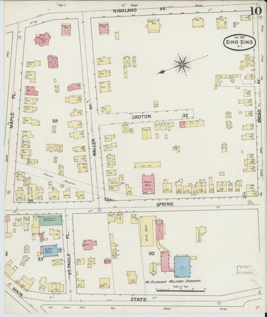 Sanborn Fire Insurance Map from Sing Sing, Westchester County, New York (1891), Sheet #0010 - Historic Sanborn Fire Insurance Map Print, vintage old map wall art, antique decor, genealogy gift, New York New York map