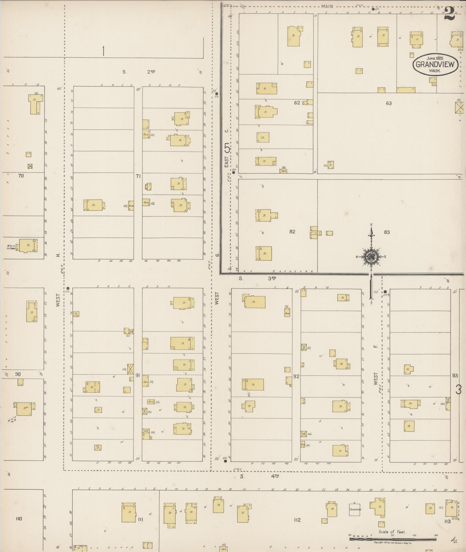 Sanborn Fire Insurance Map from Grandview, Yakima County, Washington (1920), Sheet #0002 - Complete Map Set gallery image, historic Sanborn map, vintage wall art, Washington Washington