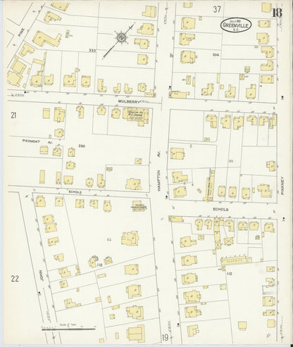 Sanborn Fire Insurance Map from Greenville, Greenville County, South Carolina (1913), Sheet #0018 - Complete Map Set gallery image, historic Sanborn map, vintage wall art, South Carolina South Carolina