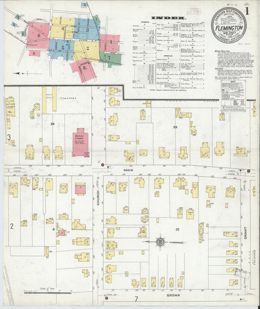 Sanborn Fire Insurance Map from Flemington, Hunterdon County, New Jersey (1910), Sheet #0001 - Historic Sanborn Fire Insurance Map Print, vintage old map wall art, antique decor, genealogy gift, New Jersey New Jersey map