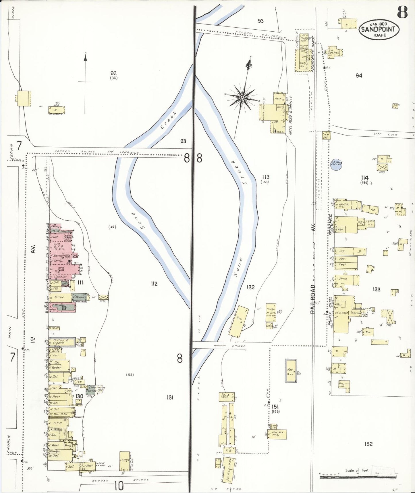 Sanborn Fire Insurance Map from Sandpoint, Bonner County, Idaho (1909), Sheet #0008 - Complete Map Set gallery image, historic Sanborn map, vintage wall art, Idaho Idaho