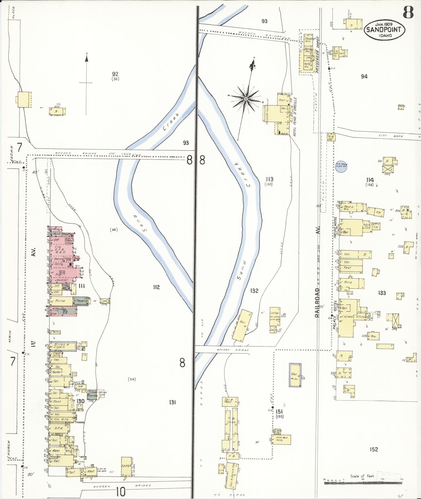 Sanborn Fire Insurance Map from Sandpoint, Bonner County, Idaho (1909), Sheet #0008 - Complete Map Set gallery image, historic Sanborn map, vintage wall art, Idaho Idaho