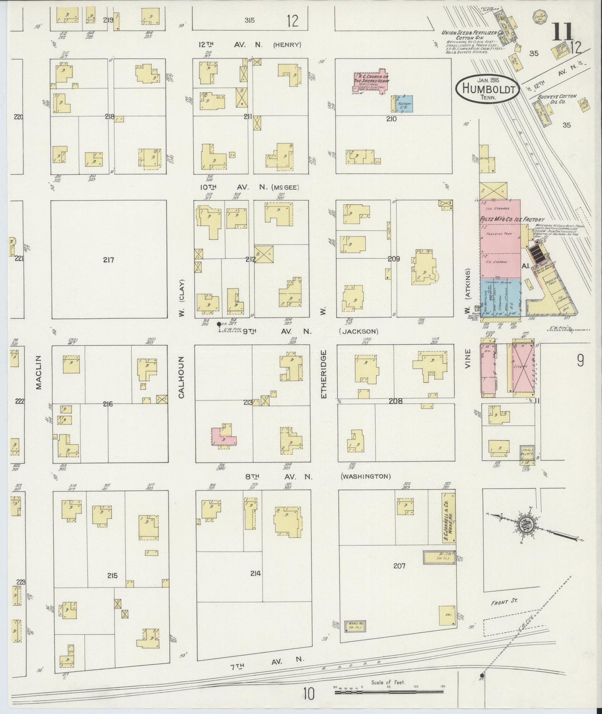 Sanborn Fire Insurance Map from Humboldt, Gibson County, Tennessee (1915), Sheet #0011 - Complete Map Set gallery image, historic Sanborn map, vintage wall art, Tennessee Tennessee