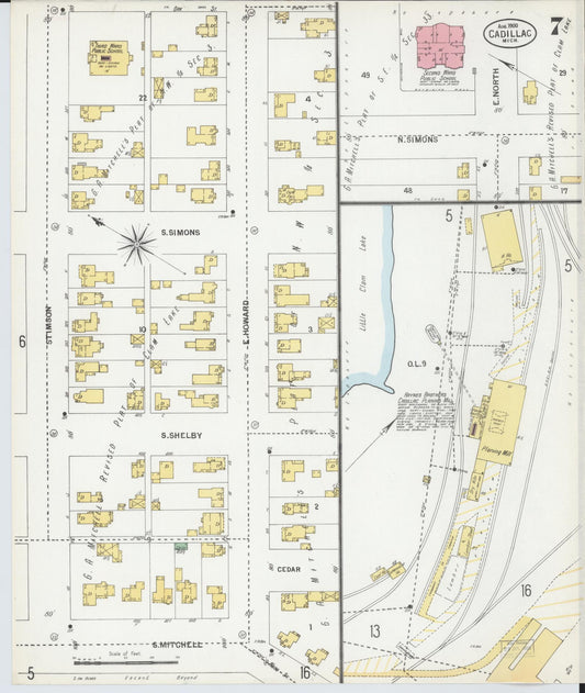 Sanborn Fire Insurance Map from Cadillac, Wexford County, Michigan (1900), Sheet #0007 - Historic Sanborn Fire Insurance Map Print, vintage old map wall art, antique decor, genealogy gift, Michigan Michigan map