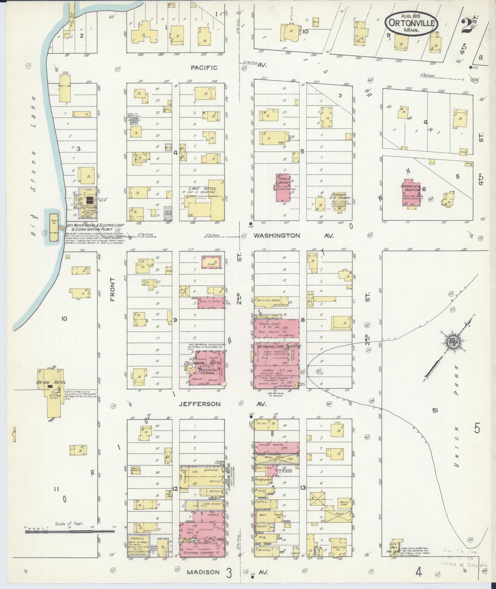 Sanborn Fire Insurance Map from Ortonville, Big Stone County, Minnesota (1915), Sheet #0002 - Historic Sanborn Fire Insurance Map Print, vintage old map wall art, antique decor, genealogy gift, Minnesota Minnesota map
