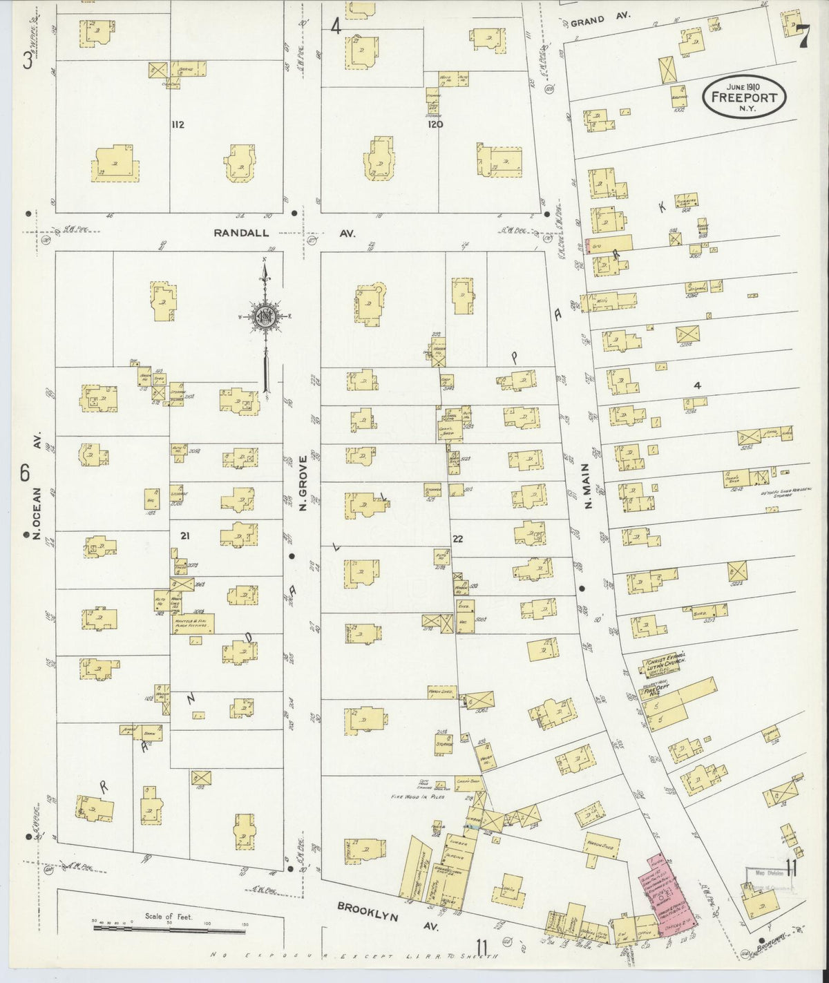 Sanborn Fire Insurance Map from Freeport, Nassau County, New York (1910), Sheet #0007 - Complete Map Set gallery image, historic Sanborn map, vintage wall art, New York New York