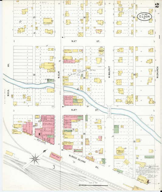 Sanborn Fire Insurance Map from Eldon, Wapello County, Iowa (1900), Sheet #0002 - Historic Sanborn Fire Insurance Map Print, vintage old map wall art