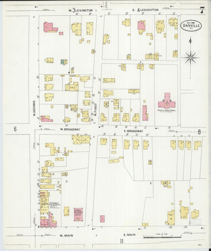 Sanborn Fire Insurance Map from Danville, Boyle County, Kentucky (1908), Sheet #0007 - Complete Map Set gallery image, historic Sanborn map, vintage wall art, Kentucky Kentucky