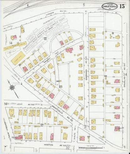 Sanborn Fire Insurance Map from Charlottesville, Independent Cities, Virginia (1920), Sheet #0015 - Complete Map Set gallery image, historic Sanborn map, vintage wall art, Virginia Virginia