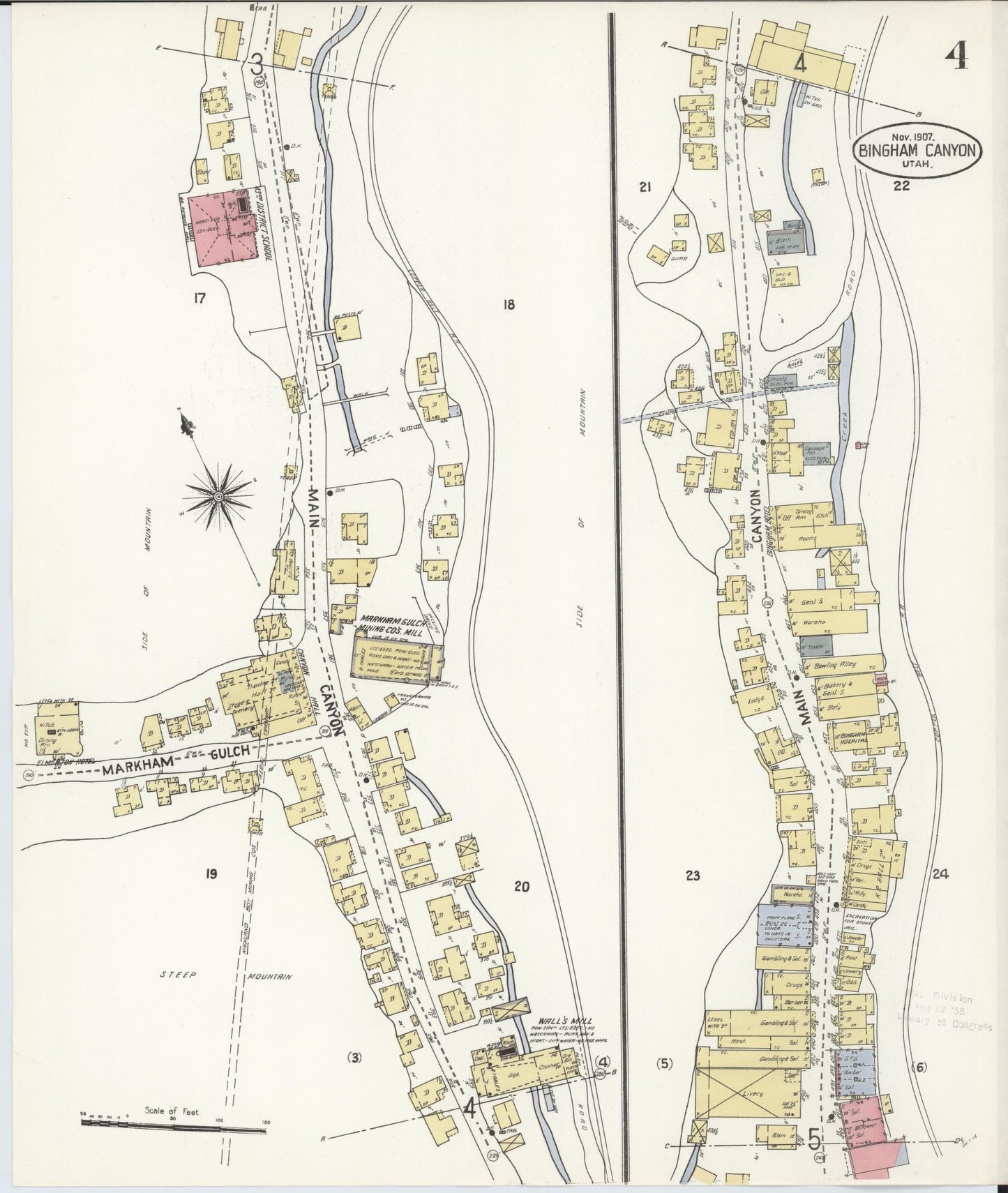 Sanborn Fire Insurance Map from Bingham Canyon, Salt Lake County, Utah (1907), Sheet #0004 - Complete Map Set gallery image, historic Sanborn map, vintage wall art, Utah Utah