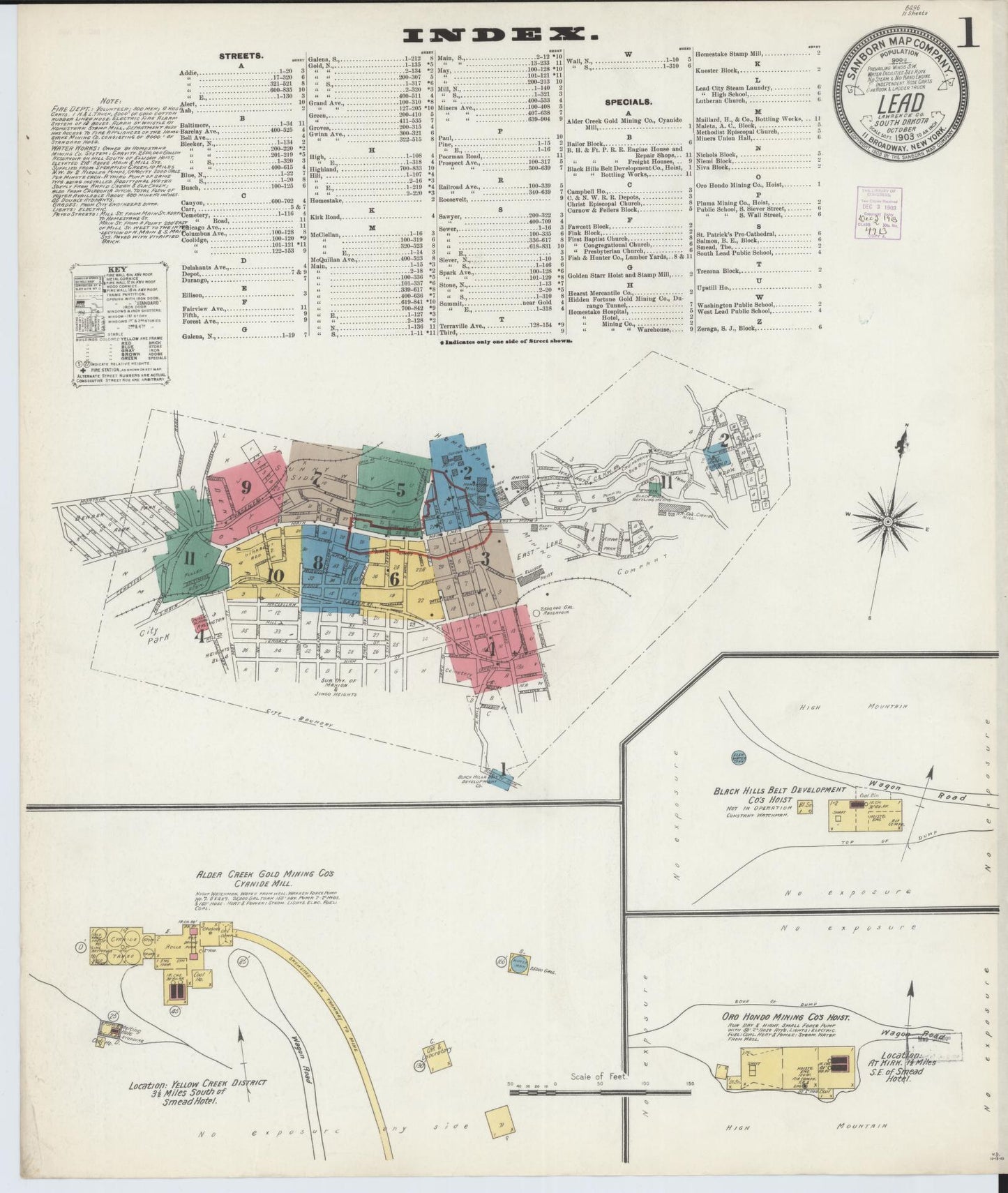 Sanborn Fire Insurance Map from Lead, Lawrence County, South Dakota (1903), Sheet #0001 - Historic Sanborn Fire Insurance Map Print, vintage old map wall art, antique decor, genealogy gift, South Dakota South Dakota map
