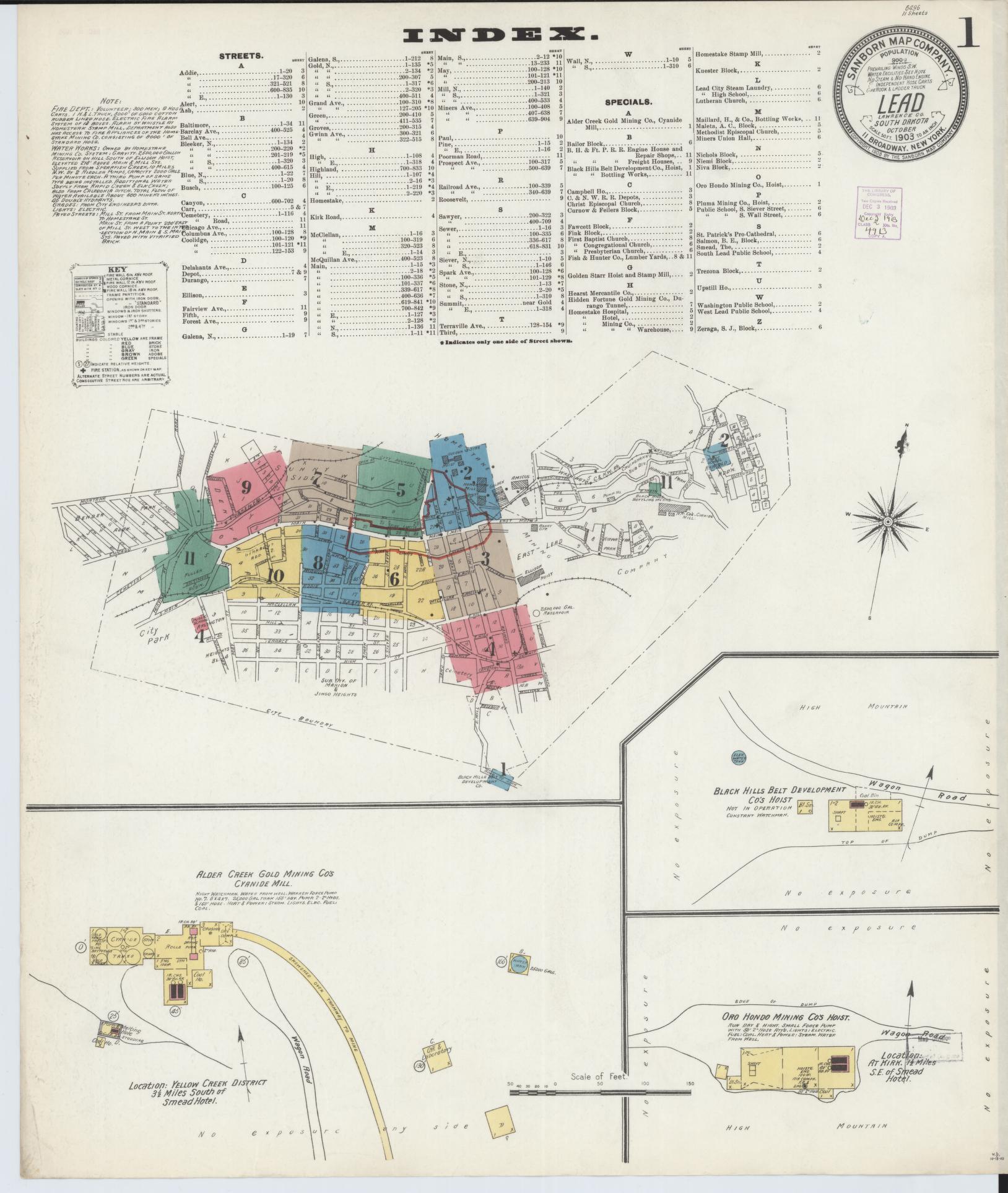 Sanborn Fire Insurance Map from Lead, Lawrence County, South Dakota (1903), Sheet #0001 - Historic Sanborn Fire Insurance Map Print, vintage old map wall art, antique decor, genealogy gift, South Dakota South Dakota map