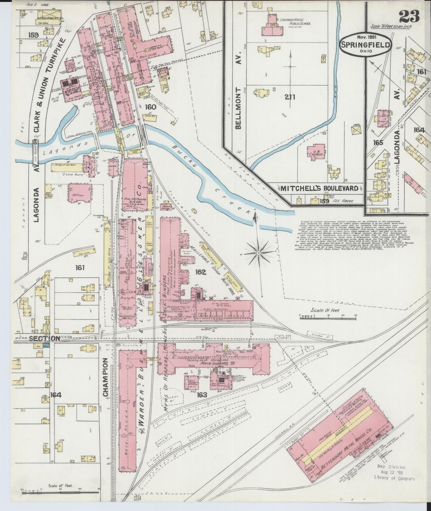 Sanborn Fire Insurance Map from Springfield, Clark County, Ohio (1891), Sheet #0023 - Historic Sanborn Fire Insurance Map Print, vintage old map wall art, antique decor, genealogy gift, Ohio Ohio map