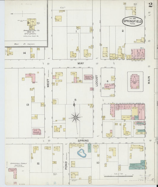 Sanborn Fire Insurance Map from Springfield, Robertson County, Tennessee (1888), Sheet #0002 - Historic Sanborn Fire Insurance Map Print, vintage old map wall art, antique decor, genealogy gift, Tennessee Tennessee map