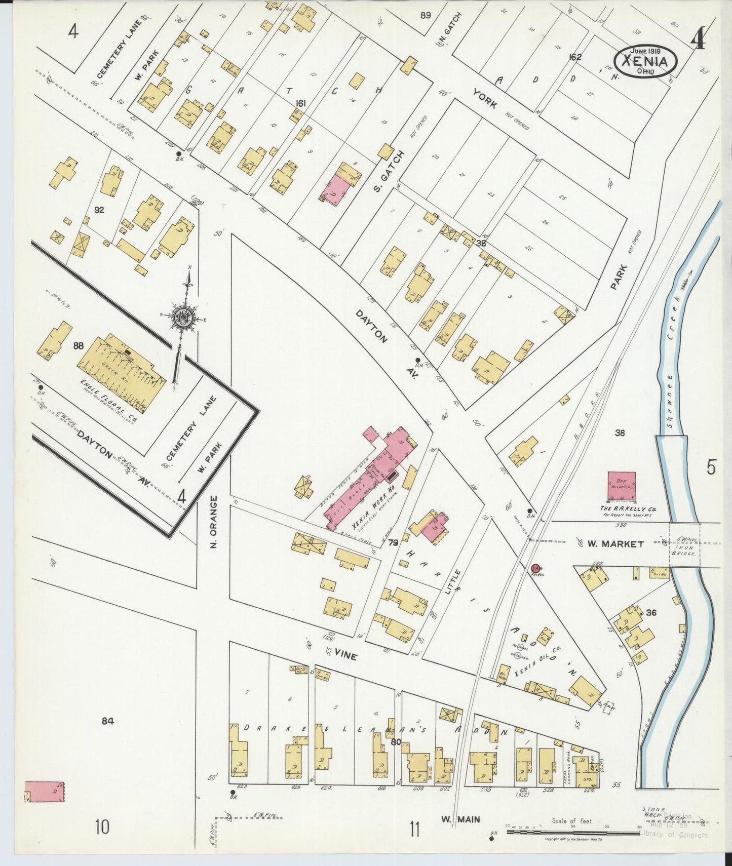 Sanborn Fire Insurance Map from Xenia, Greene County, Ohio (1919), Sheet #0004 - Historic Sanborn Fire Insurance Map Print, vintage old map wall art, antique decor, genealogy gift, Ohio Ohio map