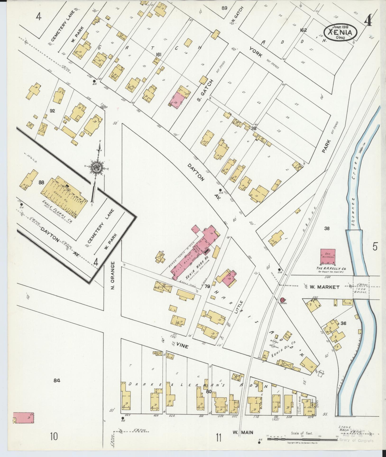 Sanborn Fire Insurance Map from Xenia, Greene County, Ohio (1919), Sheet #0004 - Historic Sanborn Fire Insurance Map Print, vintage old map wall art, antique decor, genealogy gift, Ohio Ohio map