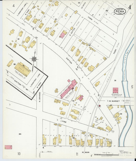Sanborn Fire Insurance Map from Xenia, Greene County, Ohio (1919), Sheet #0004 - Historic Sanborn Fire Insurance Map Print, vintage old map wall art, antique decor, genealogy gift, Ohio Ohio map
