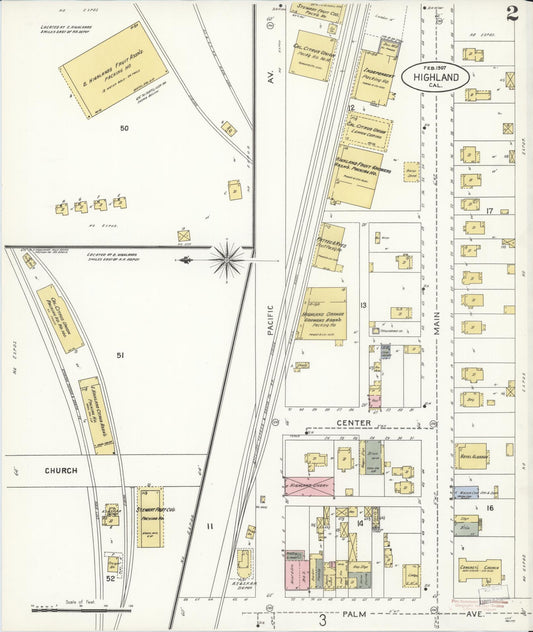 Sanborn Fire Insurance Map from Highland, San Bernardino County, California (1907), Sheet #0002 - Historic Sanborn Fire Insurance Map Print, vintage old map wall art, antique decor, genealogy gift, California California map