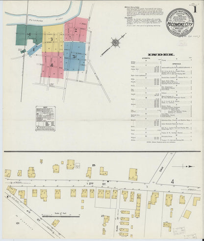 Sanborn Fire Insurance Map from Pocomoke City, Worcester County, Maryland (1911), Sheet #0001 - Complete Map Set gallery image, historic Sanborn map, vintage wall art, Maryland Maryland