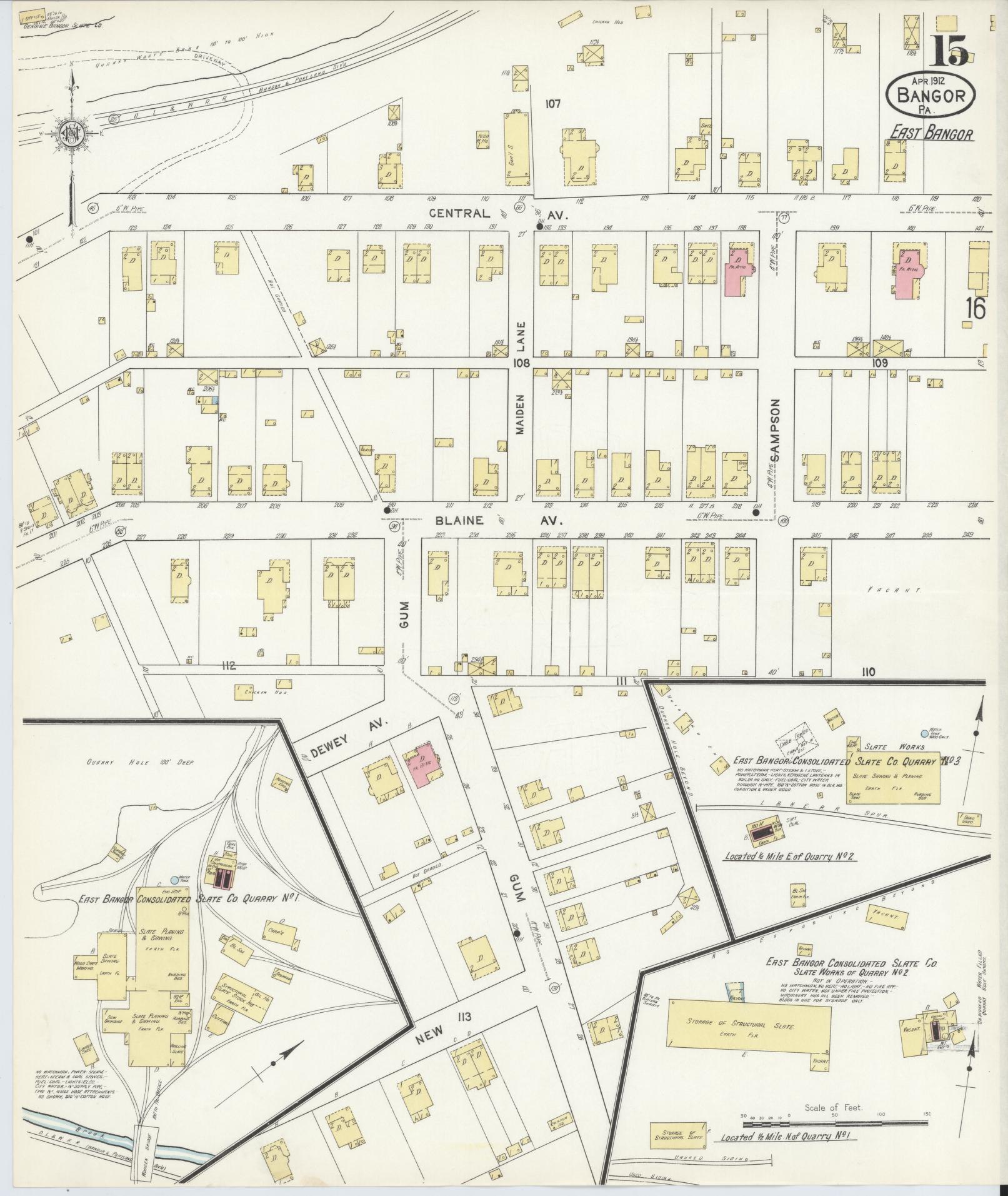 Sanborn Fire Insurance Map from Bangor, Northampton County, Pennsylvania (1912), Sheet #0015 - Historic Sanborn Fire Insurance Map Print, vintage old map wall art, antique decor, genealogy gift, Pennsylvania Pennsylvania map