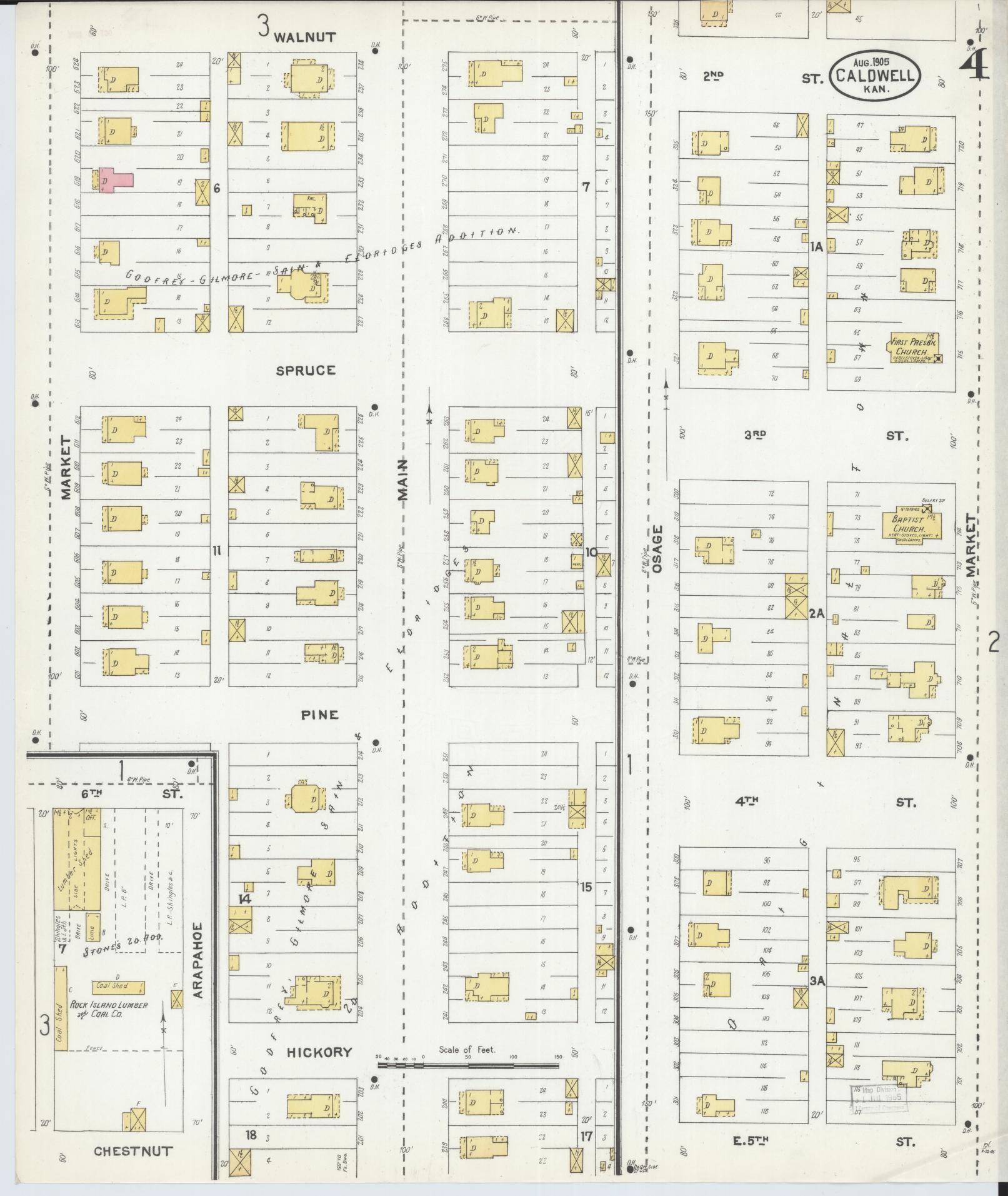 Sanborn Fire Insurance Map from Caldwell, Sumner County, Kansas (1905), Sheet #0004 - Complete Map Set gallery image, historic Sanborn map, vintage wall art, Kansas Kansas