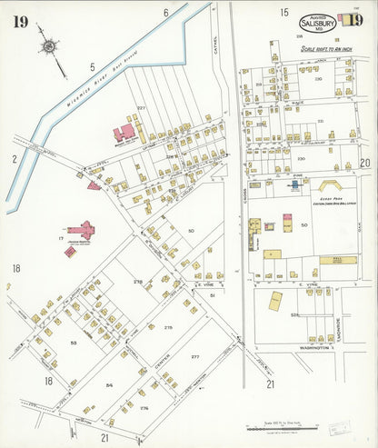 Sanborn Fire Insurance Map from Salisbury, Wicomico County, Maryland (1923), Sheet #0019 - Complete Map Set gallery image, historic Sanborn map, vintage wall art, Maryland Maryland