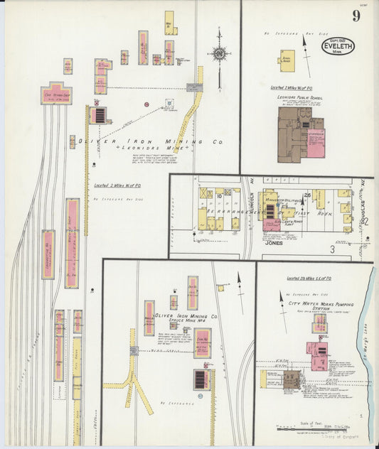 Sanborn Fire Insurance Map from Eveleth, Saint Louis County, Minnesota (1921), Sheet #0009 - Historic Sanborn Fire Insurance Map Print, vintage old map wall art, antique decor, genealogy gift, Minnesota Minnesota map