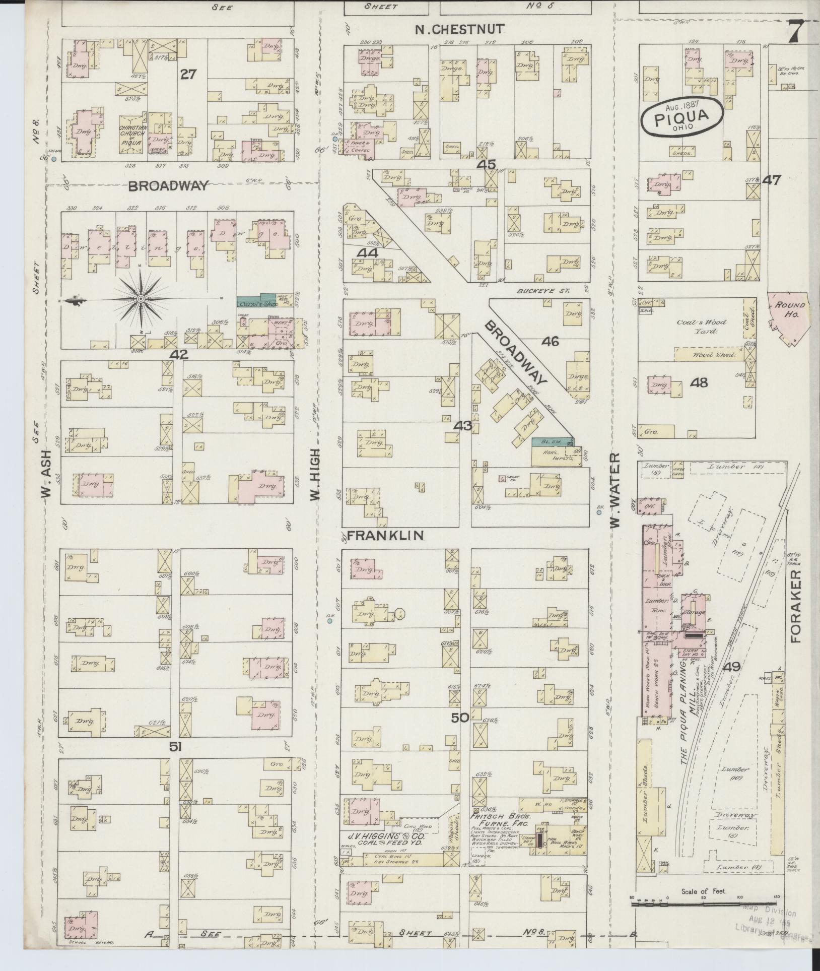 Sanborn Fire Insurance Map from Piqua, Miami County, Ohio (1887), Sheet #0007 - Complete Map Set gallery image, historic Sanborn map, vintage wall art, Ohio Ohio