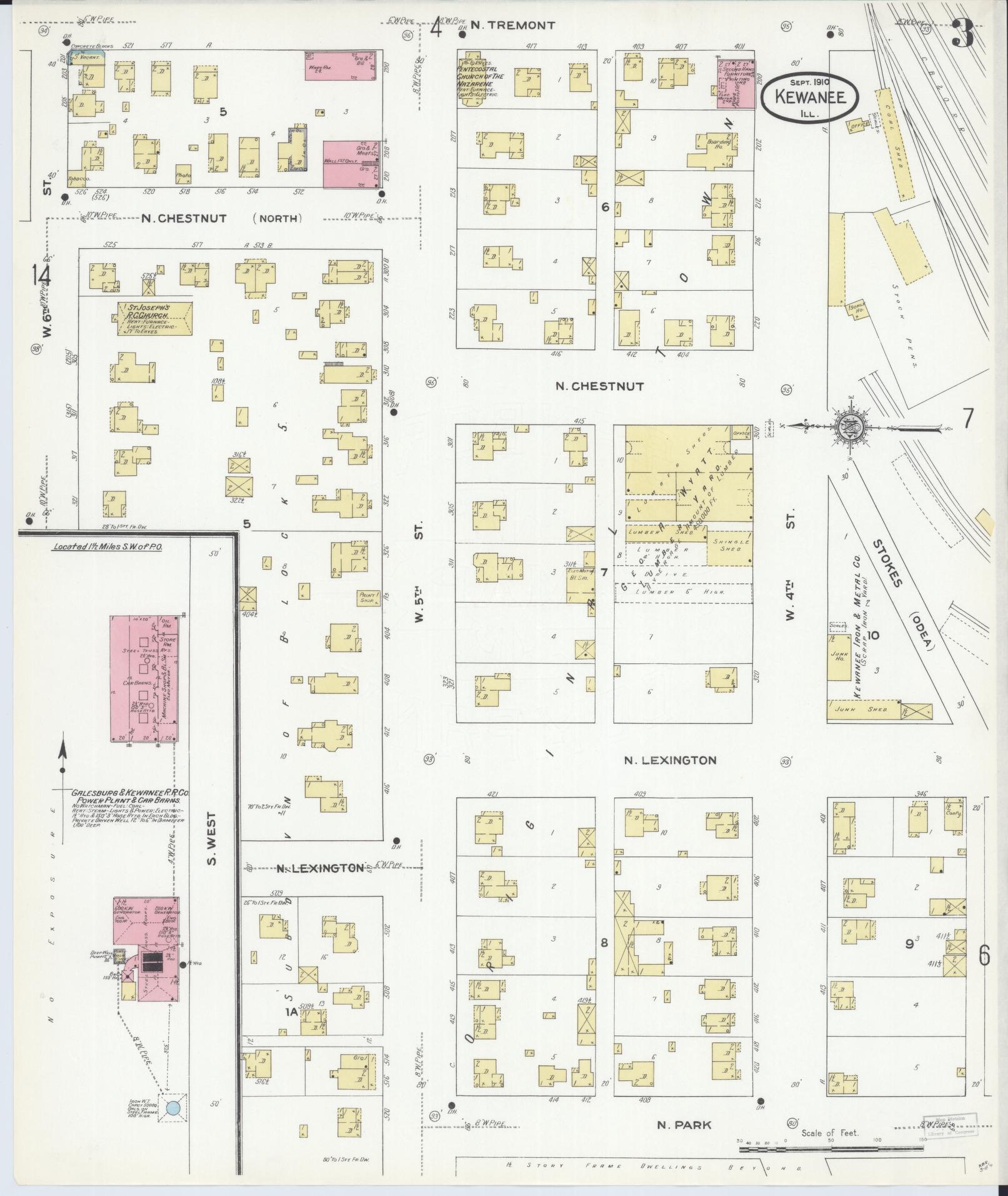 Sanborn Fire Insurance Map from Kewanee, Henry County, Illinois (1910), Sheet #0003 - Complete Map Set gallery image, historic Sanborn map, vintage wall art, Illinois Illinois