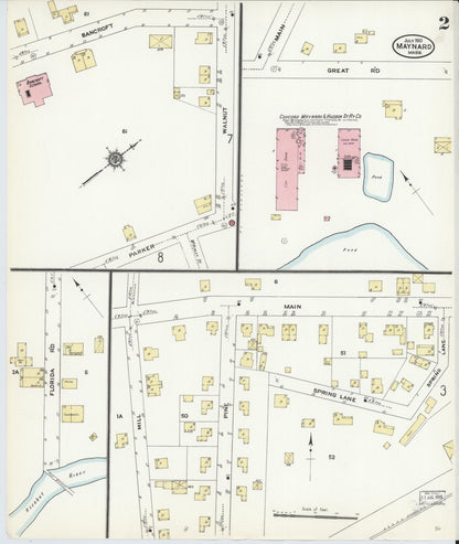 Sanborn Fire Insurance Map from Maynard, Middlesex County, Massachusetts (1910), Sheet #0002 - Historic Sanborn Fire Insurance Map Print, vintage old map wall art, antique decor, genealogy gift, Massachusetts Massachusetts map
