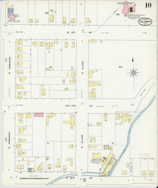Sanborn Fire Insurance Map from Columbia, Maury County, Tennessee (1909), Sheet #0010 - Historic Sanborn Fire Insurance Map Print, vintage old map wall art, antique decor, genealogy gift, Tennessee Tennessee map