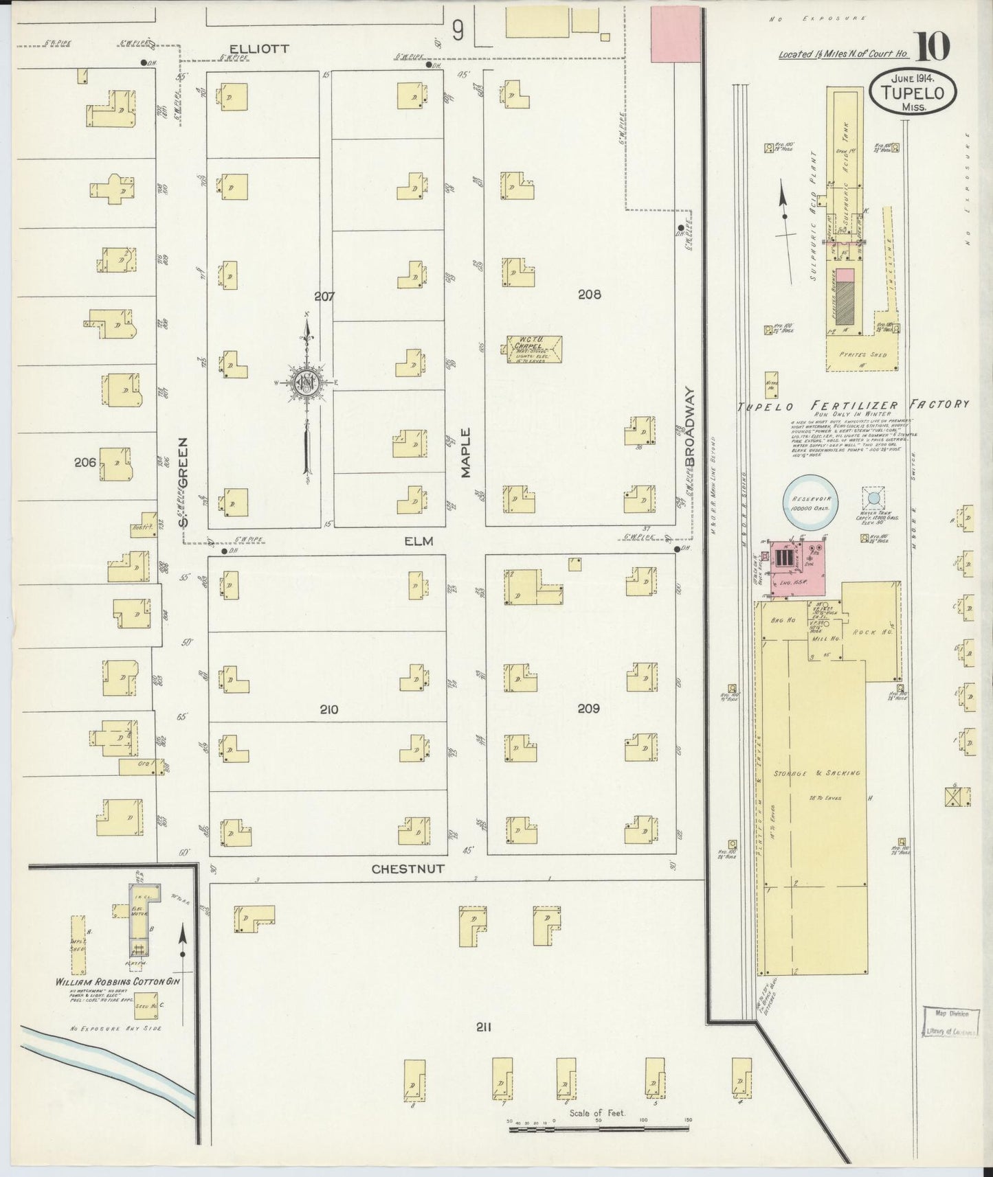 Sanborn Fire Insurance Map from Tupelo, Lee County, Mississippi (1914), Sheet #0010 - Complete Map Set gallery image, historic Sanborn map, vintage wall art, Mississippi Mississippi