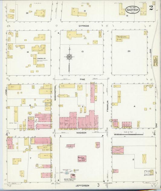 Sanborn Fire Insurance Map from Bastrop, Morehouse Parish, Louisiana (1912), Sheet #0002 - Historic Sanborn Fire Insurance Map Print, vintage old map wall art, antique decor, genealogy gift, Louisiana Louisiana map