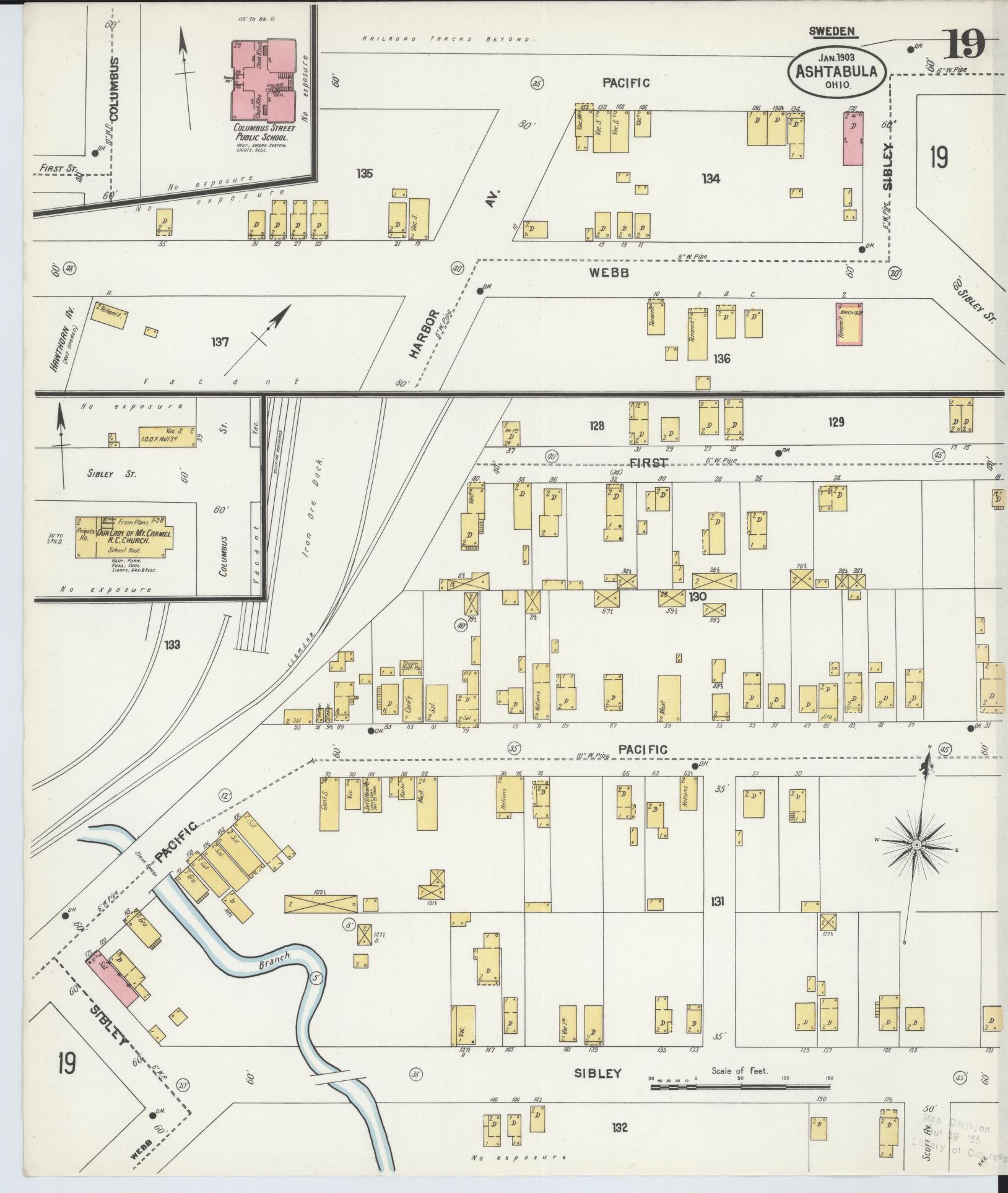 Sanborn Fire Insurance Map from Ashtabula, Ashtabula County, Ohio (1903), Sheet #0019 - Historic Sanborn Fire Insurance Map Print, vintage old map wall art, antique decor, genealogy gift, Ohio Ohio map