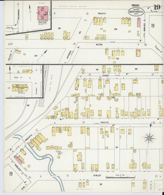Sanborn Fire Insurance Map from Ashtabula, Ashtabula County, Ohio (1903), Sheet #0019 - Historic Sanborn Fire Insurance Map Print, vintage old map wall art, antique decor, genealogy gift, Ohio Ohio map