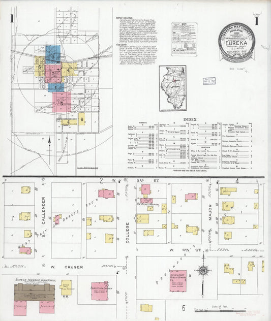 Sanborn Fire Insurance Map from Eureka, Woodford County, Illinois (1926), Sheet #0001 - Historic Sanborn Fire Insurance Map Print, vintage old map wall art, antique decor, genealogy gift, Illinois Illinois map