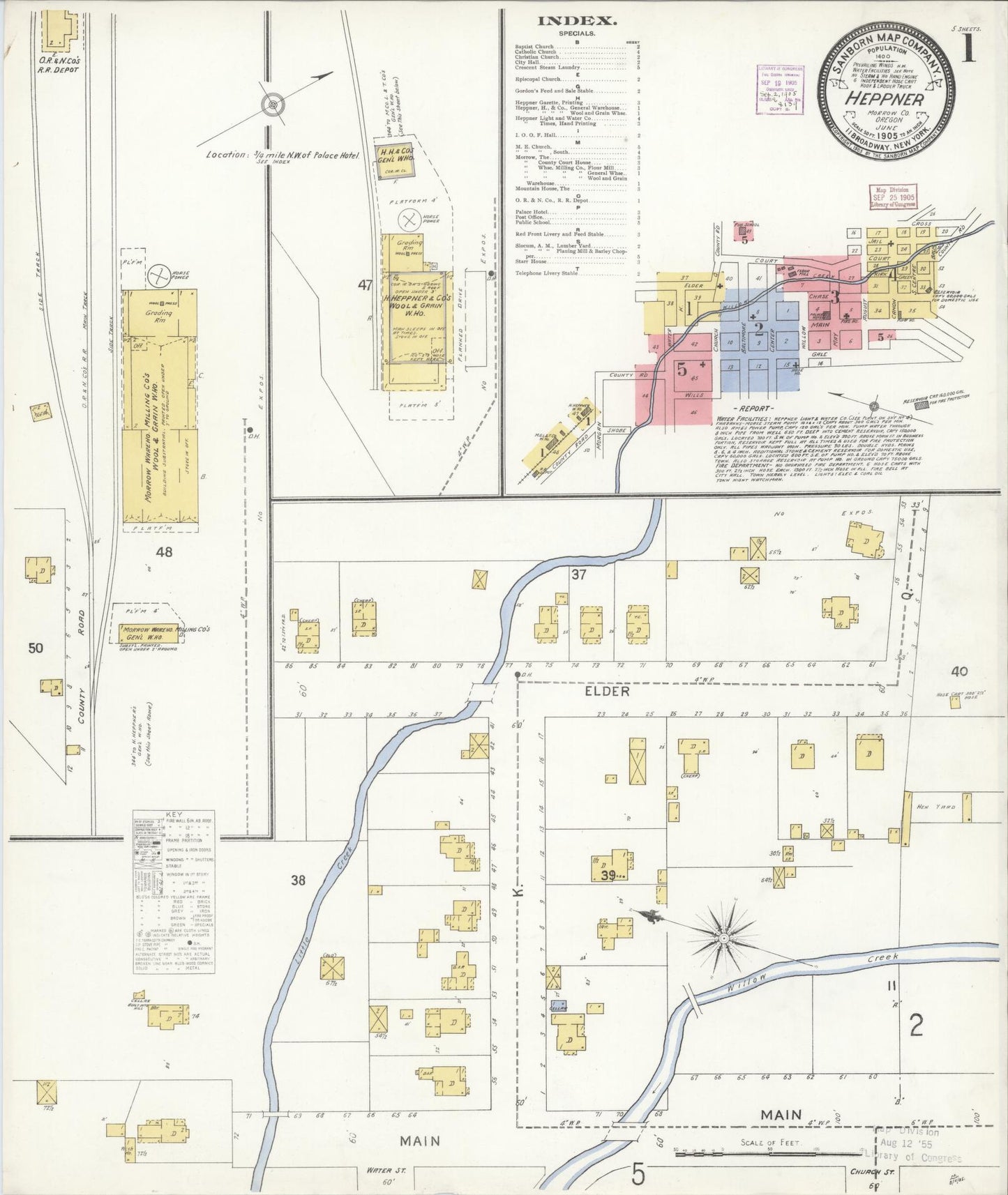 Sanborn Fire Insurance Map from Heppner, Morrow County, Oregon (1905), Sheet #0001 - Historic Sanborn Fire Insurance Map Print, vintage old map wall art, antique decor, genealogy gift, Oregon Oregon map