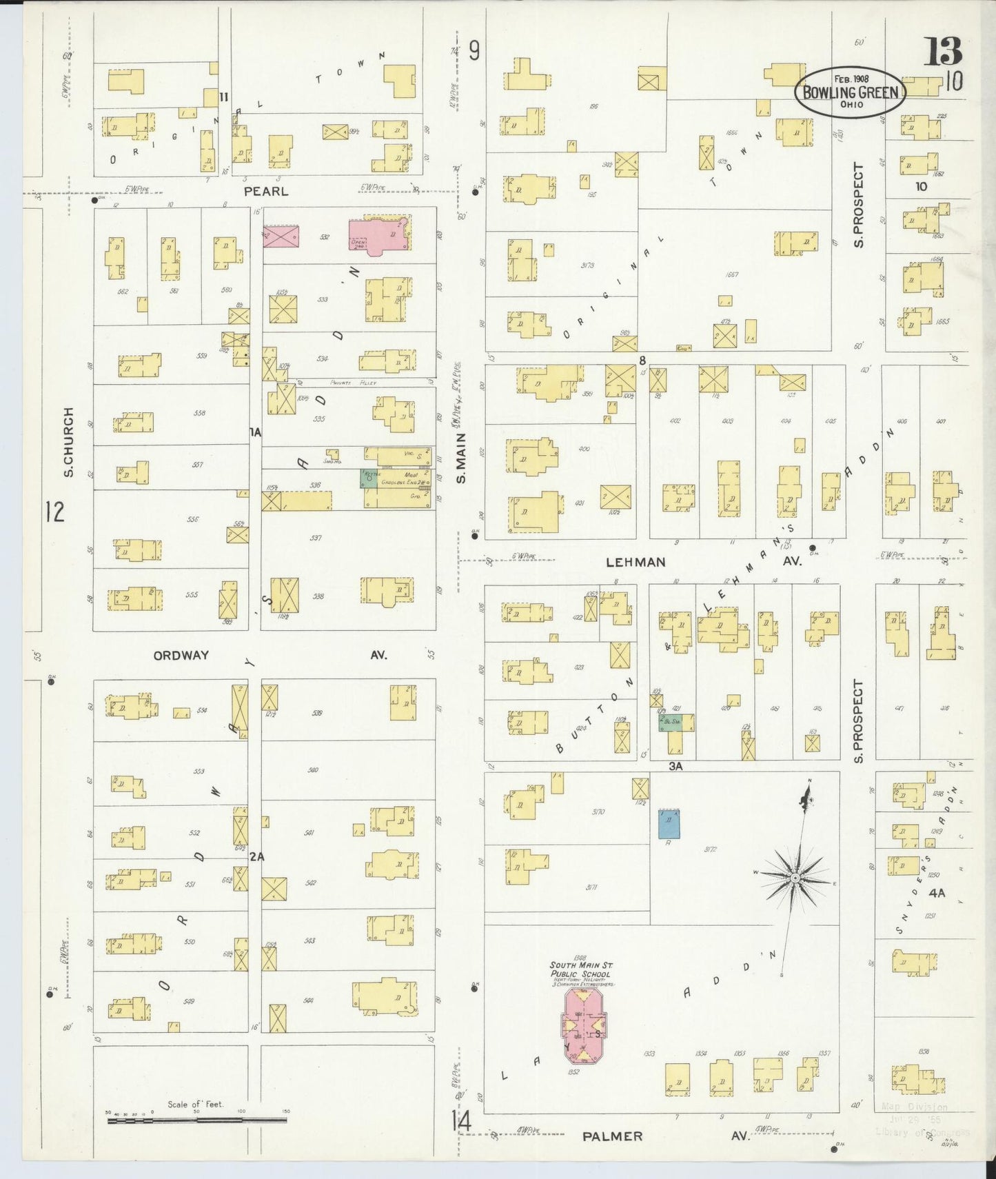 Sanborn Fire Insurance Map from Bowling Green, Wood County, Ohio (1908), Sheet #0013 - Historic Sanborn Fire Insurance Map Print, vintage old map wall art, antique decor, genealogy gift, Ohio Ohio map