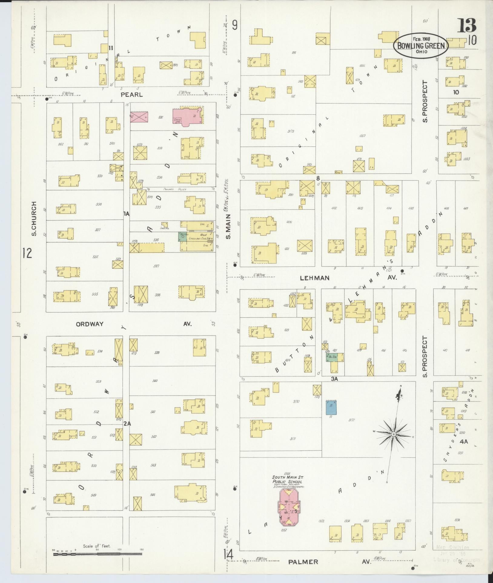 Sanborn Fire Insurance Map from Bowling Green, Wood County, Ohio (1908), Sheet #0013 - Historic Sanborn Fire Insurance Map Print, vintage old map wall art, antique decor, genealogy gift, Ohio Ohio map