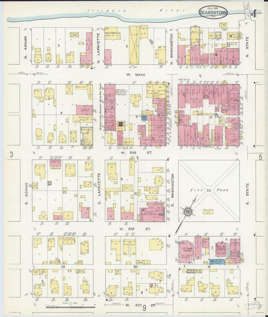 Sanborn Fire Insurance Map from Beardstown, Cass County, Illinois (1913), Sheet #0004 - Historic Sanborn Fire Insurance Map Print, vintage old map wall art, antique decor, genealogy gift, Illinois Illinois map