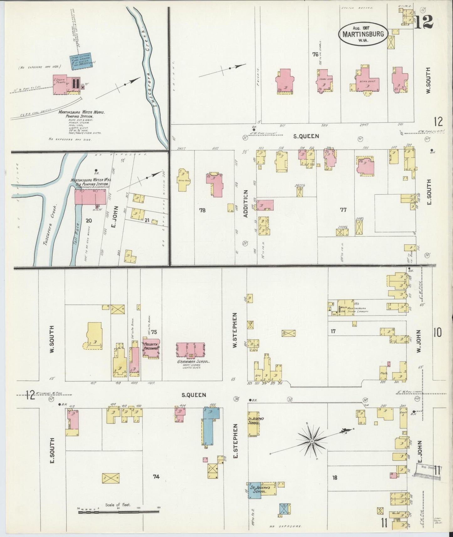 Sanborn Fire Insurance Map from Martinsburg, Berkeley County, West Virginia (1907), Sheet #0012 - Complete Map Set gallery image, historic Sanborn map, vintage wall art, West Virginia West Virginia