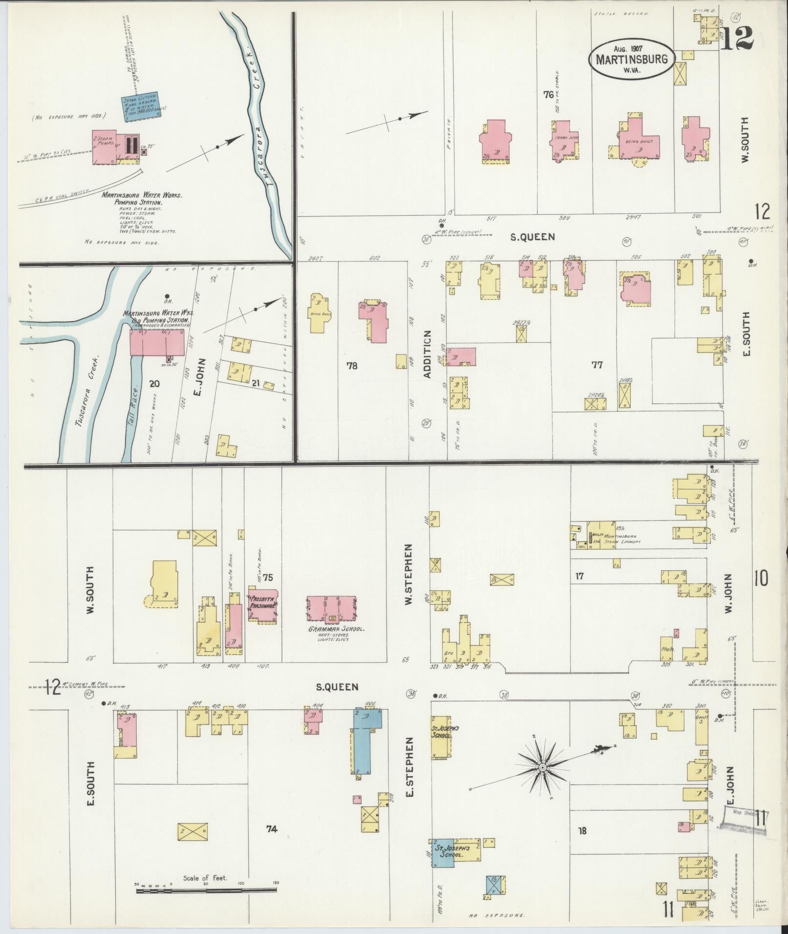 Sanborn Fire Insurance Map from Martinsburg, Berkeley County, West Virginia (1907), Sheet #0012 - Complete Map Set gallery image, historic Sanborn map, vintage wall art, West Virginia West Virginia