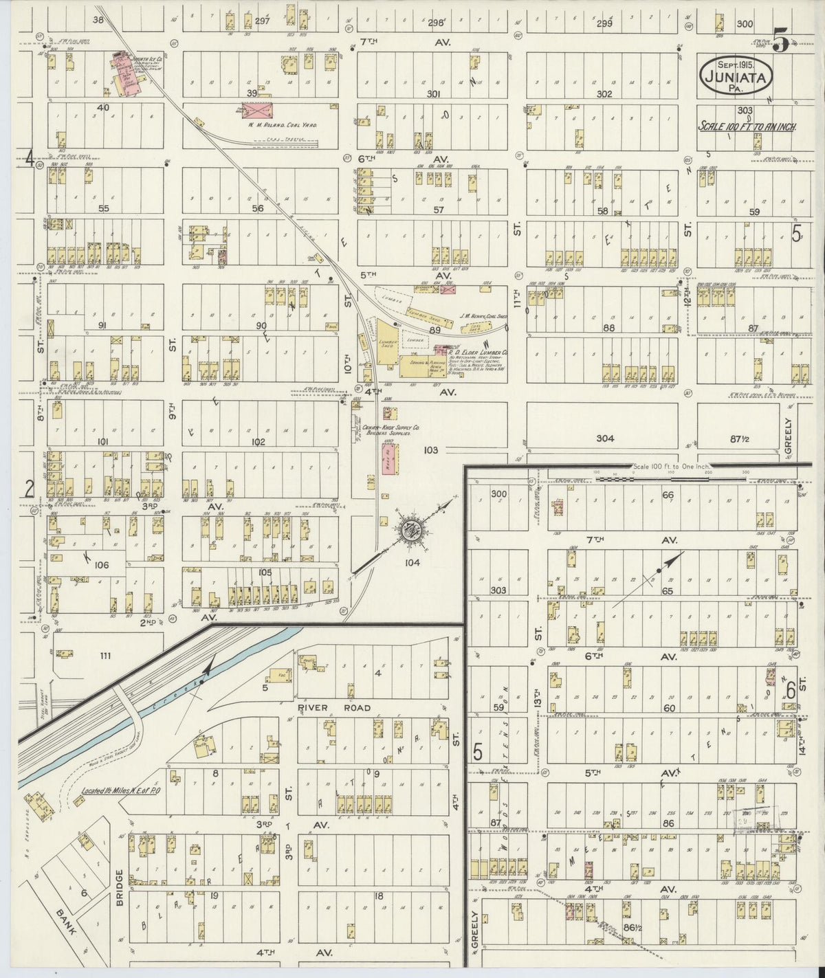 Sanborn Fire Insurance Map from Juniata, Blair County, Pennsylvania (1915), Sheet #0005 - Complete Map Set gallery image, historic Sanborn map, vintage wall art, Pennsylvania Pennsylvania
