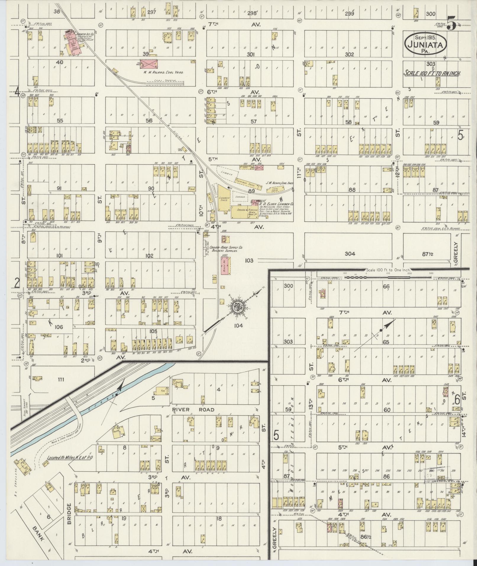 Sanborn Fire Insurance Map from Juniata, Blair County, Pennsylvania (1915), Sheet #0005 - Complete Map Set gallery image, historic Sanborn map, vintage wall art, Pennsylvania Pennsylvania