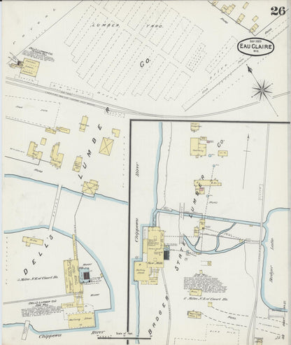 Sanborn Fire Insurance Map from Eau Claire, Eau Claire County, Wisconsin (1889), Sheet #0026 - Complete Map Set gallery image, historic Sanborn map, vintage wall art, Wisconsin Wisconsin