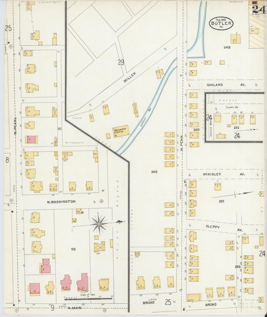 Sanborn Fire Insurance Map from Butler, Butler County, Pennsylvania (1906), Sheet #0024 - Historic Sanborn Fire Insurance Map Print, vintage old map wall art, antique decor, genealogy gift, Pennsylvania Pennsylvania map