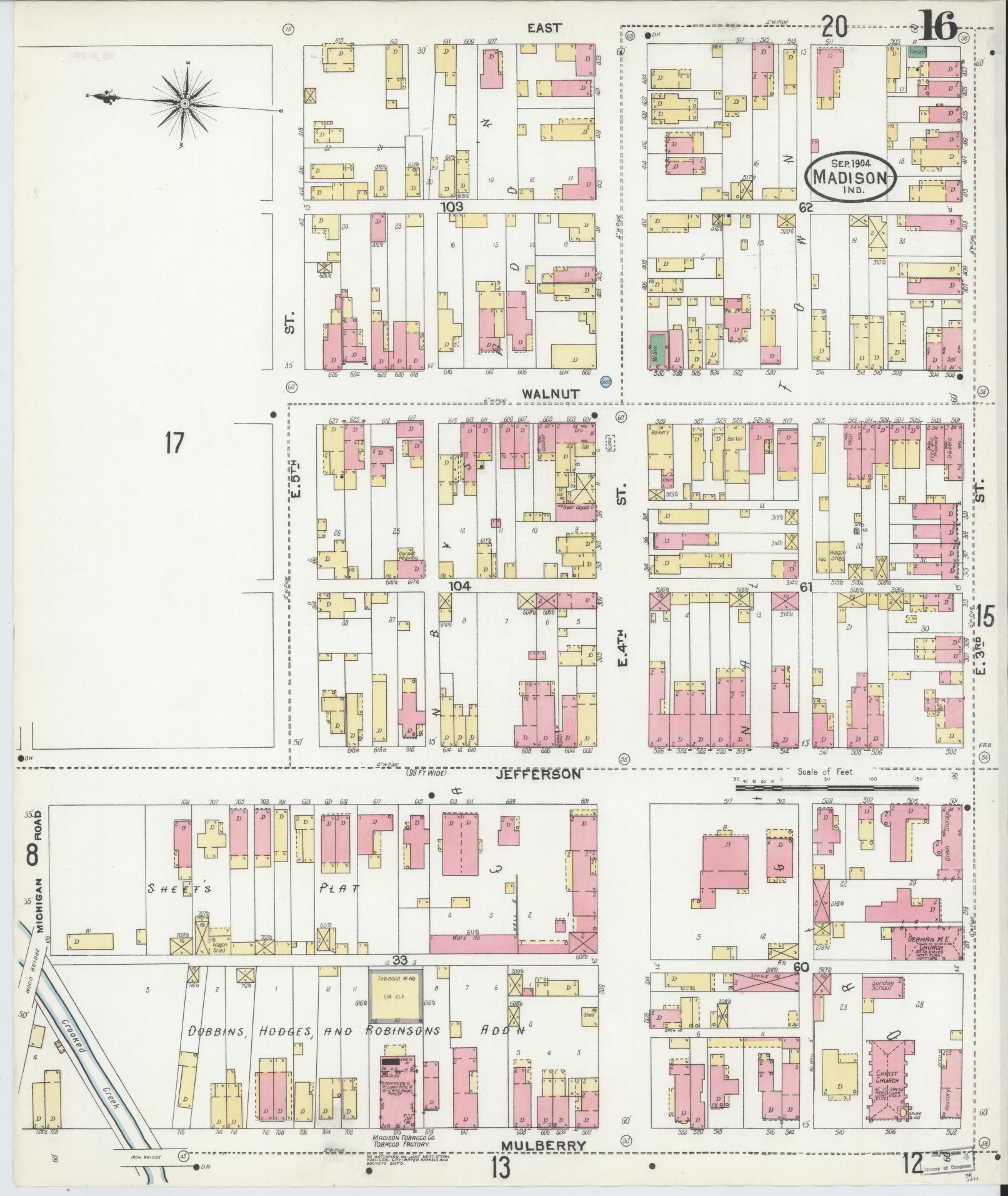 Sanborn Fire Insurance Map from Madison, Jefferson County, Indiana (1904), Sheet #0016 - Historic Sanborn Fire Insurance Map Print, vintage old map wall art, antique decor, genealogy gift, Indiana Indiana map