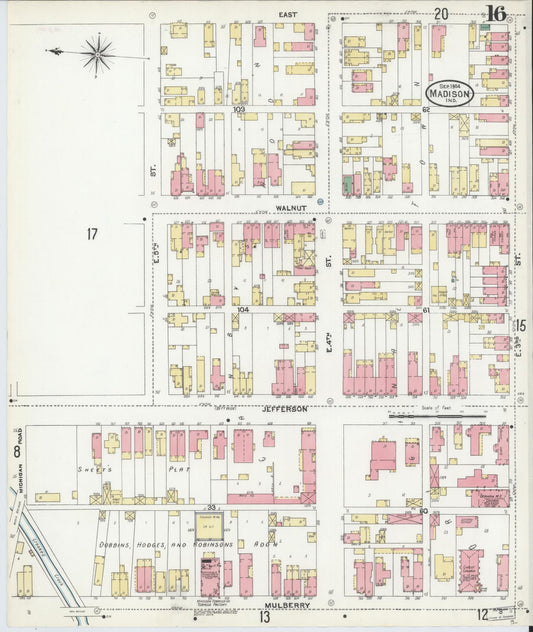 Sanborn Fire Insurance Map from Madison, Jefferson County, Indiana (1904), Sheet #0016 - Historic Sanborn Fire Insurance Map Print, vintage old map wall art, antique decor, genealogy gift, Indiana Indiana map